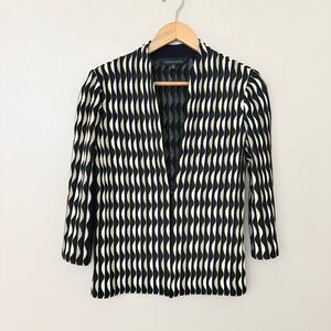 Ming Wang Cardigan Jacket XS Black Wavy Stripe Shimmer Knit 3/4 Sleeve